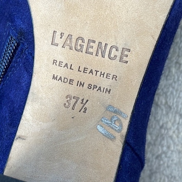 New L’Agence Jeanne Pointed Toe Bootie Ankle Boot Suede Midnight Blue Sz 37.5 - Picture 9 of 13